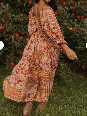 Fate boho style mixed print dress sleeves size Large